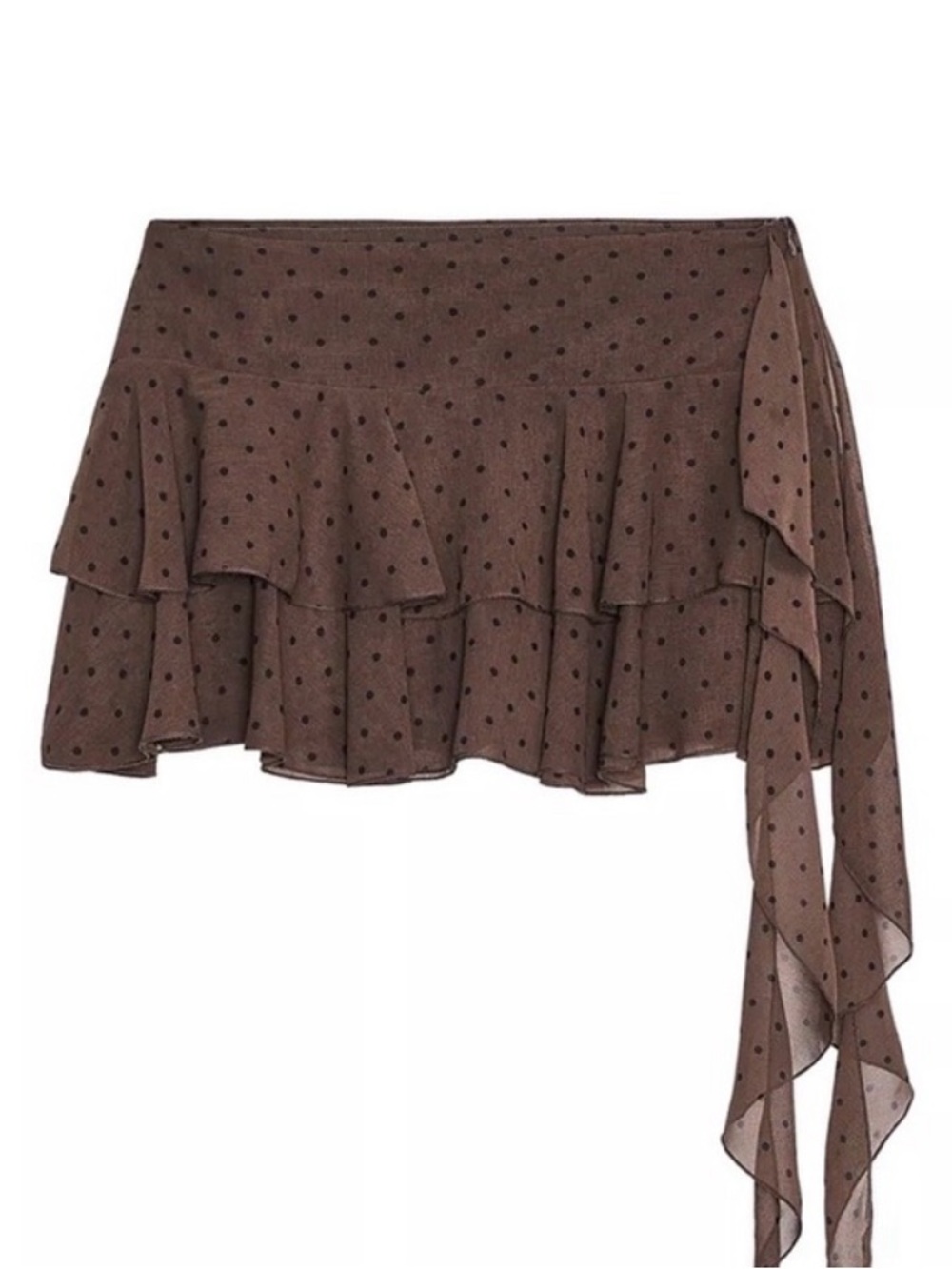 Zara Brown Polka Dot Asymmetrical Ruffle Mini Skirt